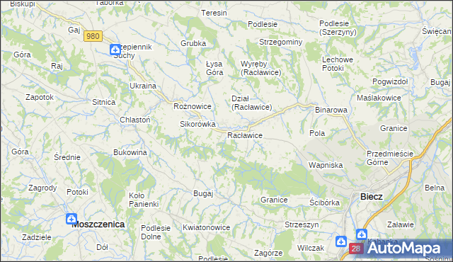 mapa Racławice gmina Biecz, Racławice gmina Biecz na mapie Targeo