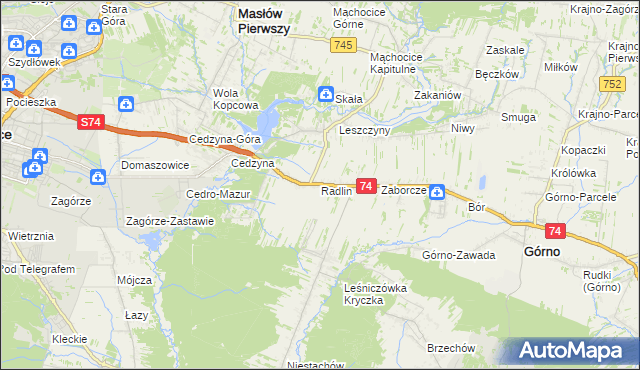 mapa Radlin gmina Górno, Radlin gmina Górno na mapie Targeo