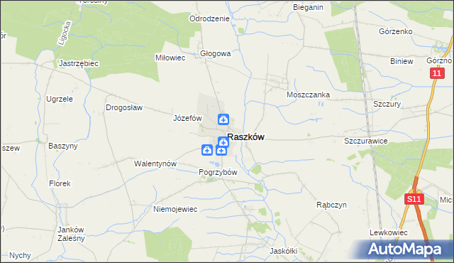 mapa Raszków powiat ostrowski, Raszków powiat ostrowski na mapie Targeo