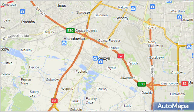 mapa Raszyn powiat pruszkowski, Raszyn powiat pruszkowski na mapie Targeo