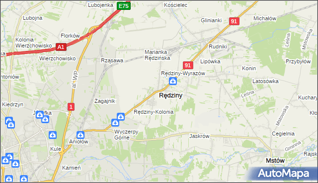 mapa Rędziny powiat częstochowski, Rędziny powiat częstochowski na mapie Targeo