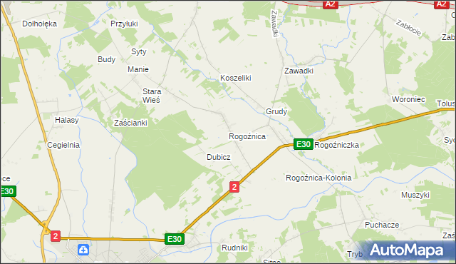 mapa Rogoźnica gmina Międzyrzec Podlaski, Rogoźnica gmina Międzyrzec Podlaski na mapie Targeo