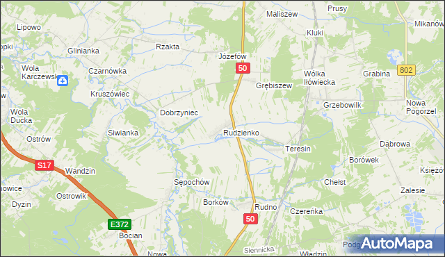 mapa Rudzienko gmina Kołbiel, Rudzienko gmina Kołbiel na mapie Targeo