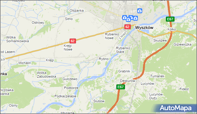 mapa Rybno gmina Wyszków, Rybno gmina Wyszków na mapie Targeo