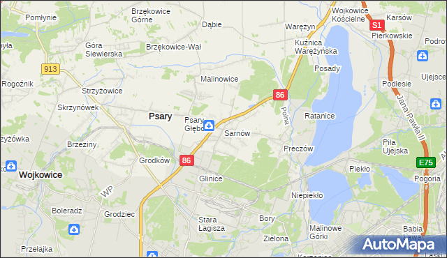 mapa Sarnów gmina Psary, Sarnów gmina Psary na mapie Targeo