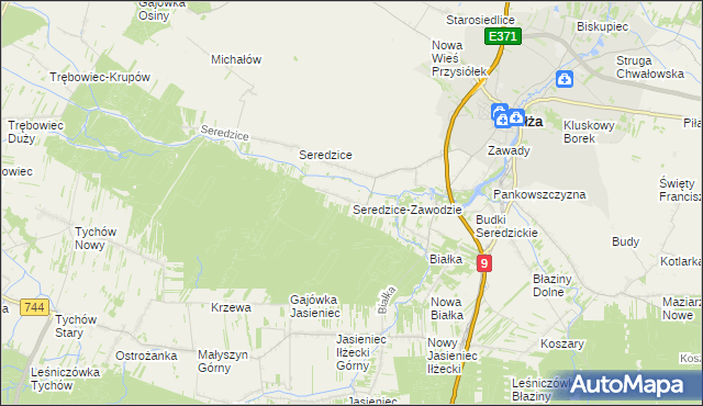 mapa Seredzice-Zawodzie, Seredzice-Zawodzie na mapie Targeo