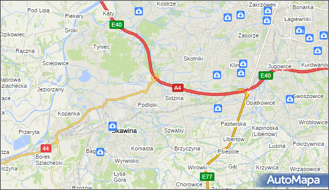 mapa Sidzina gmina Kraków, Sidzina gmina Kraków na mapie Targeo