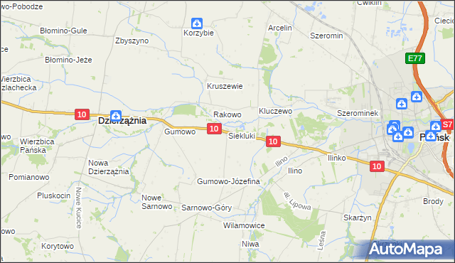 mapa Siekluki gmina Dzierzążnia, Siekluki gmina Dzierzążnia na mapie Targeo