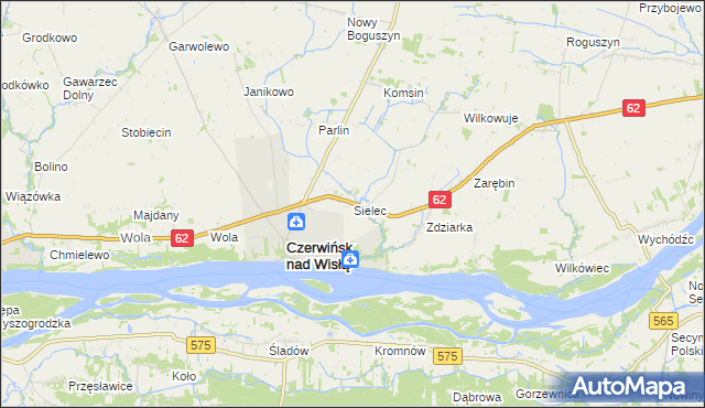 mapa Sielec gmina Czerwińsk nad Wisłą, Sielec gmina Czerwińsk nad Wisłą na mapie Targeo