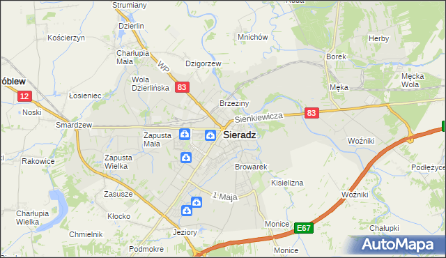 mapa Sieradz, Sieradz na mapie Targeo