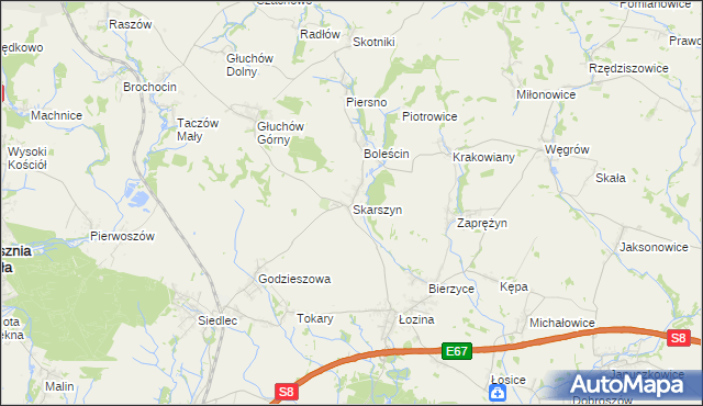 mapa Skarszyn gmina Trzebnica, Skarszyn gmina Trzebnica na mapie Targeo