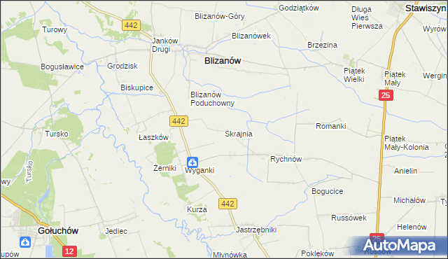 mapa Skrajnia gmina Blizanów, Skrajnia gmina Blizanów na mapie Targeo