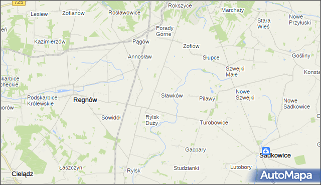 mapa Sławków gmina Regnów, Sławków gmina Regnów na mapie Targeo