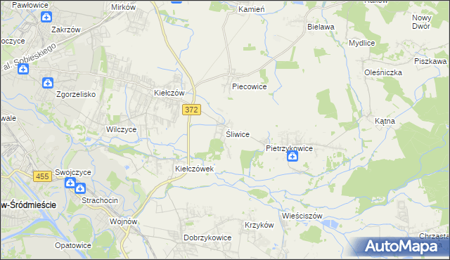 mapa Śliwice gmina Długołęka, Śliwice gmina Długołęka na mapie Targeo
