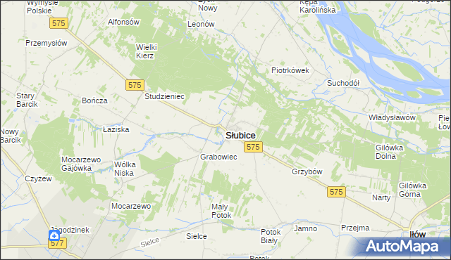 mapa Słubice powiat płocki, Słubice powiat płocki na mapie Targeo