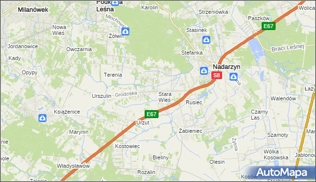 mapa Stara Wieś gmina Nadarzyn, Stara Wieś gmina Nadarzyn na mapie Targeo