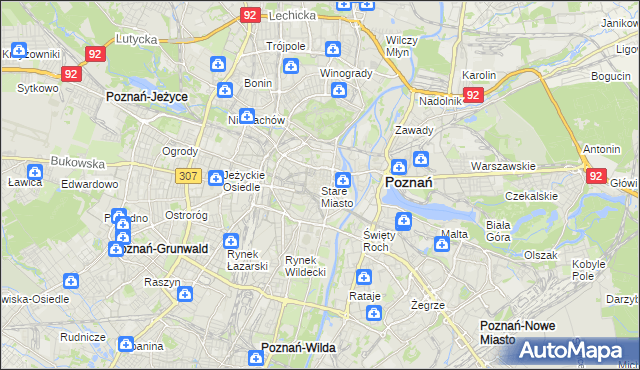 mapa Stare Miasto gmina Poznań, Stare Miasto gmina Poznań na mapie Targeo