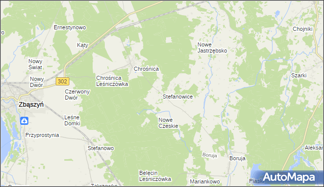 mapa Stefanowice gmina Zbąszyń, Stefanowice gmina Zbąszyń na mapie Targeo