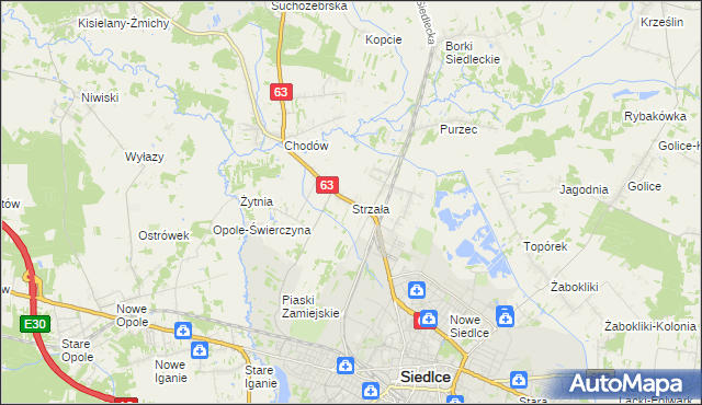 mapa Strzała gmina Siedlce, Strzała gmina Siedlce na mapie Targeo