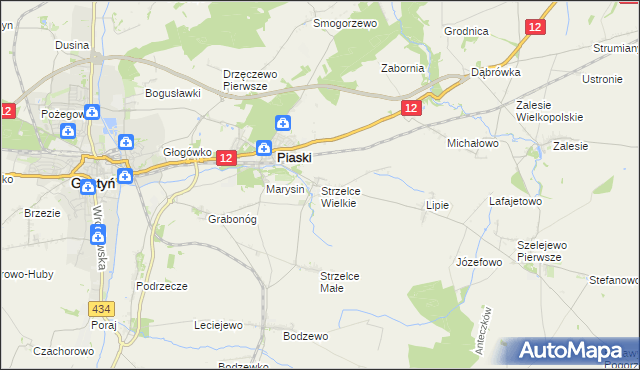 mapa Strzelce Wielkie gmina Piaski, Strzelce Wielkie gmina Piaski na mapie Targeo