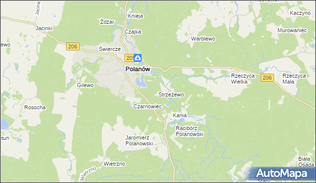 mapa Strzeżewo gmina Polanów, Strzeżewo gmina Polanów na mapie Targeo