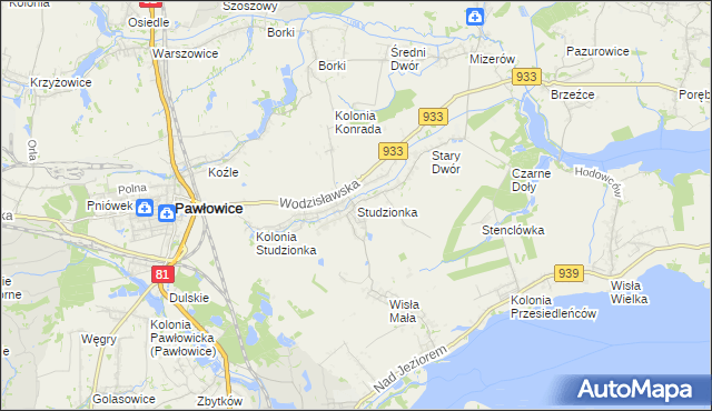 mapa Studzionka gmina Pszczyna, Studzionka gmina Pszczyna na mapie Targeo