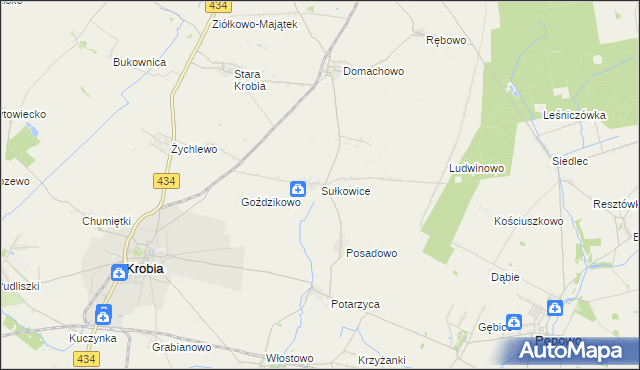mapa Sułkowice gmina Krobia, Sułkowice gmina Krobia na mapie Targeo