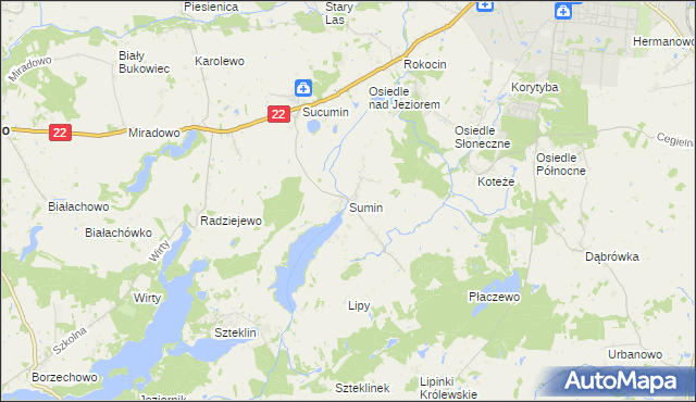 mapa Sumin gmina Starogard Gdański, Sumin gmina Starogard Gdański na mapie Targeo
