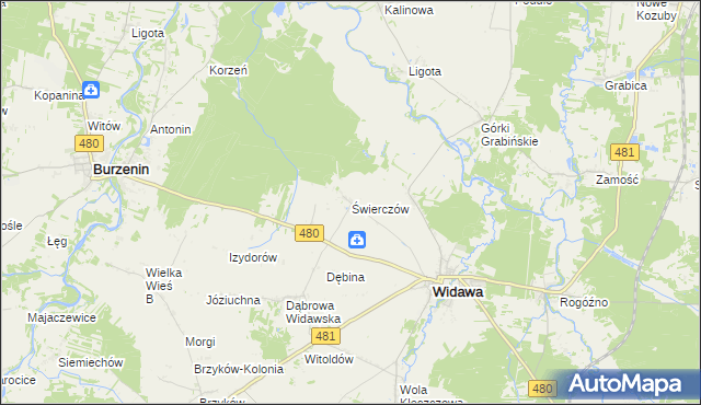 mapa Świerczów gmina Widawa, Świerczów gmina Widawa na mapie Targeo