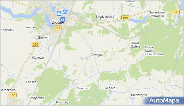 mapa Święta gmina Złotów, Święta gmina Złotów na mapie Targeo