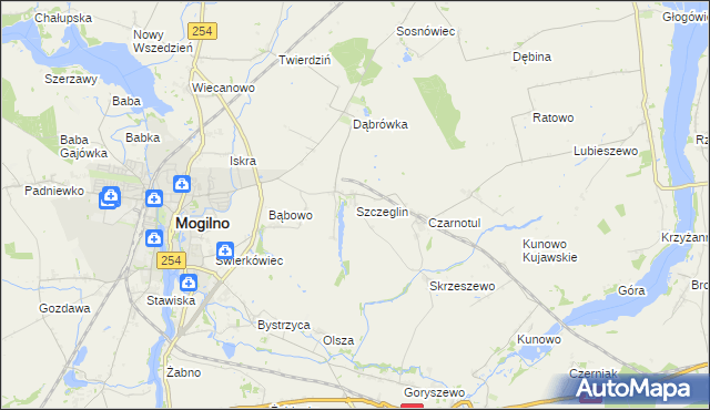 mapa Szczeglin gmina Mogilno, Szczeglin gmina Mogilno na mapie Targeo