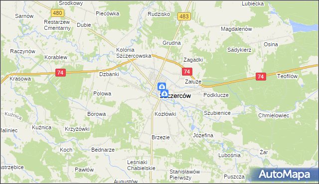 mapa Szczerców, Szczerców na mapie Targeo