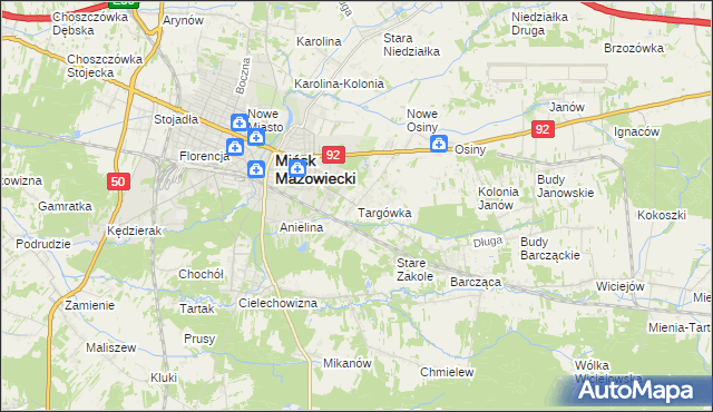 mapa Targówka gmina Mińsk Mazowiecki, Targówka gmina Mińsk Mazowiecki na mapie Targeo