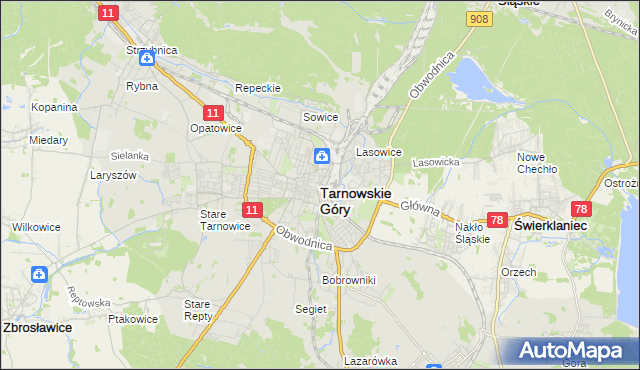 mapa Tarnowskie Góry, Tarnowskie Góry na mapie Targeo