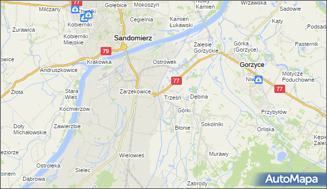mapa Trześń gmina Gorzyce, Trześń gmina Gorzyce na mapie Targeo