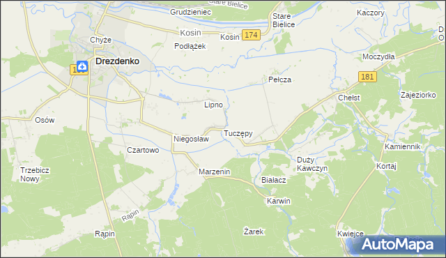 mapa Tuczępy gmina Drezdenko, Tuczępy gmina Drezdenko na mapie Targeo