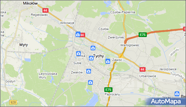 mapa Tychów, Tychy na mapie Targeo