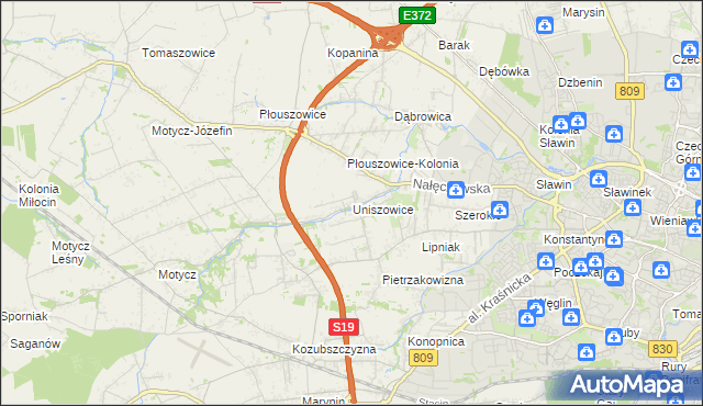 mapa Uniszowice, Uniszowice na mapie Targeo