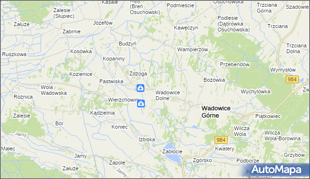 mapa Wadowice Dolne, Wadowice Dolne na mapie Targeo