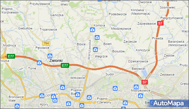 mapa Węgrzce gmina Zielonki, Węgrzce gmina Zielonki na mapie Targeo