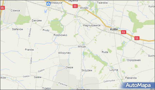 mapa Wilcza gmina Kotlin, Wilcza gmina Kotlin na mapie Targeo