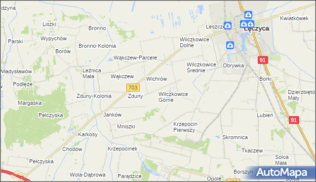 mapa Wilczkowice Górne gmina Łęczyca, Wilczkowice Górne gmina Łęczyca na mapie Targeo