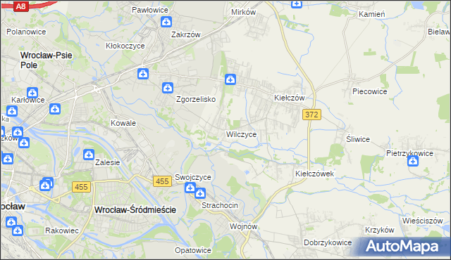 mapa Wilczyce gmina Długołęka, Wilczyce gmina Długołęka na mapie Targeo