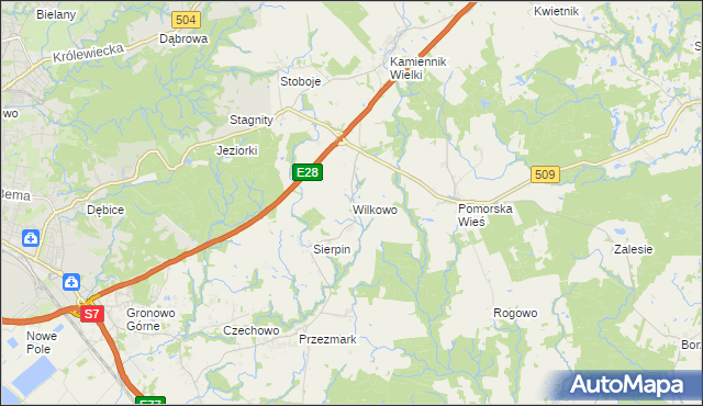mapa Wilkowo gmina Milejewo, Wilkowo gmina Milejewo na mapie Targeo