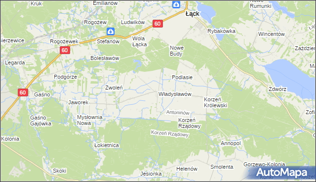 mapa Władysławów gmina Łąck, Władysławów gmina Łąck na mapie Targeo