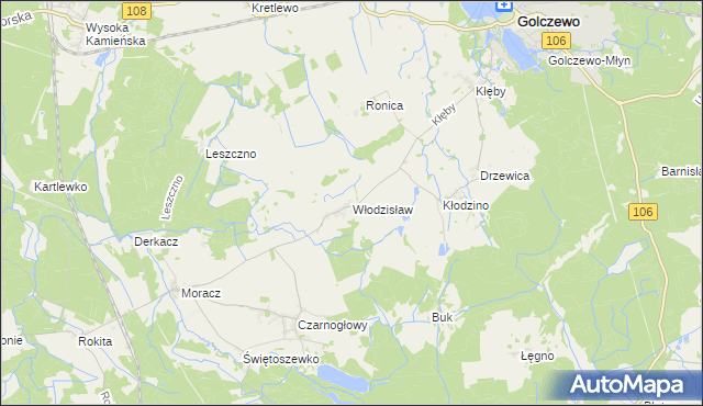 mapa Włodzisław gmina Przybiernów, Włodzisław gmina Przybiernów na mapie Targeo