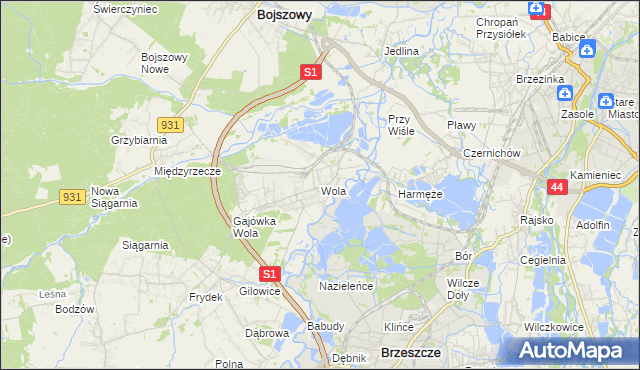 mapa Wola gmina Miedźna, Wola gmina Miedźna na mapie Targeo