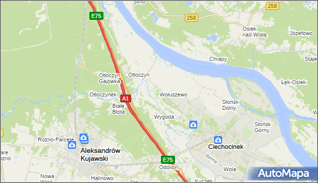 mapa Wołuszewo, Wołuszewo na mapie Targeo
