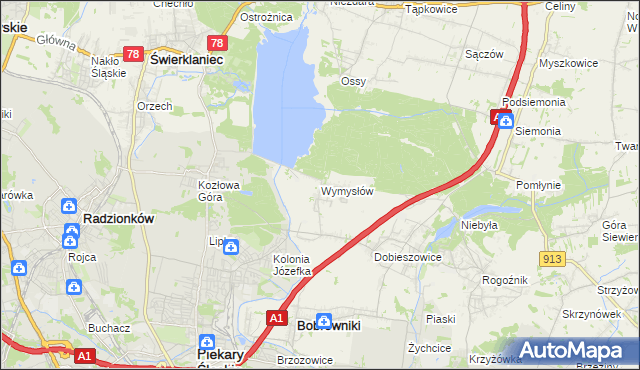 mapa Wymysłów gmina Bobrowniki, Wymysłów gmina Bobrowniki na mapie Targeo