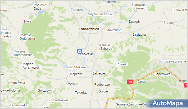 mapa Zaburze gmina Radecznica, Zaburze gmina Radecznica na mapie Targeo